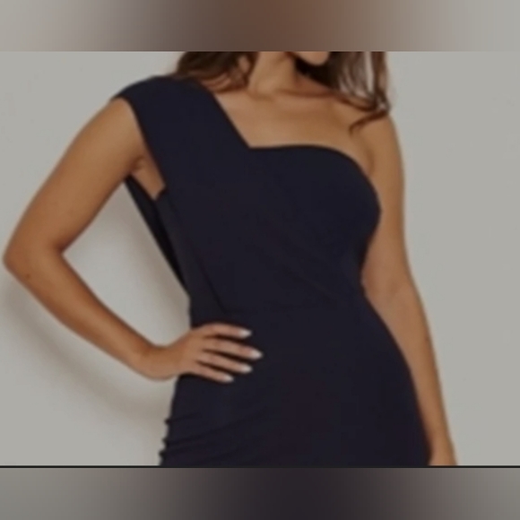 AX París streth slitted darte zipperet sleveless asymmetriecal neckline  blue 6 - Picture 7 of 15